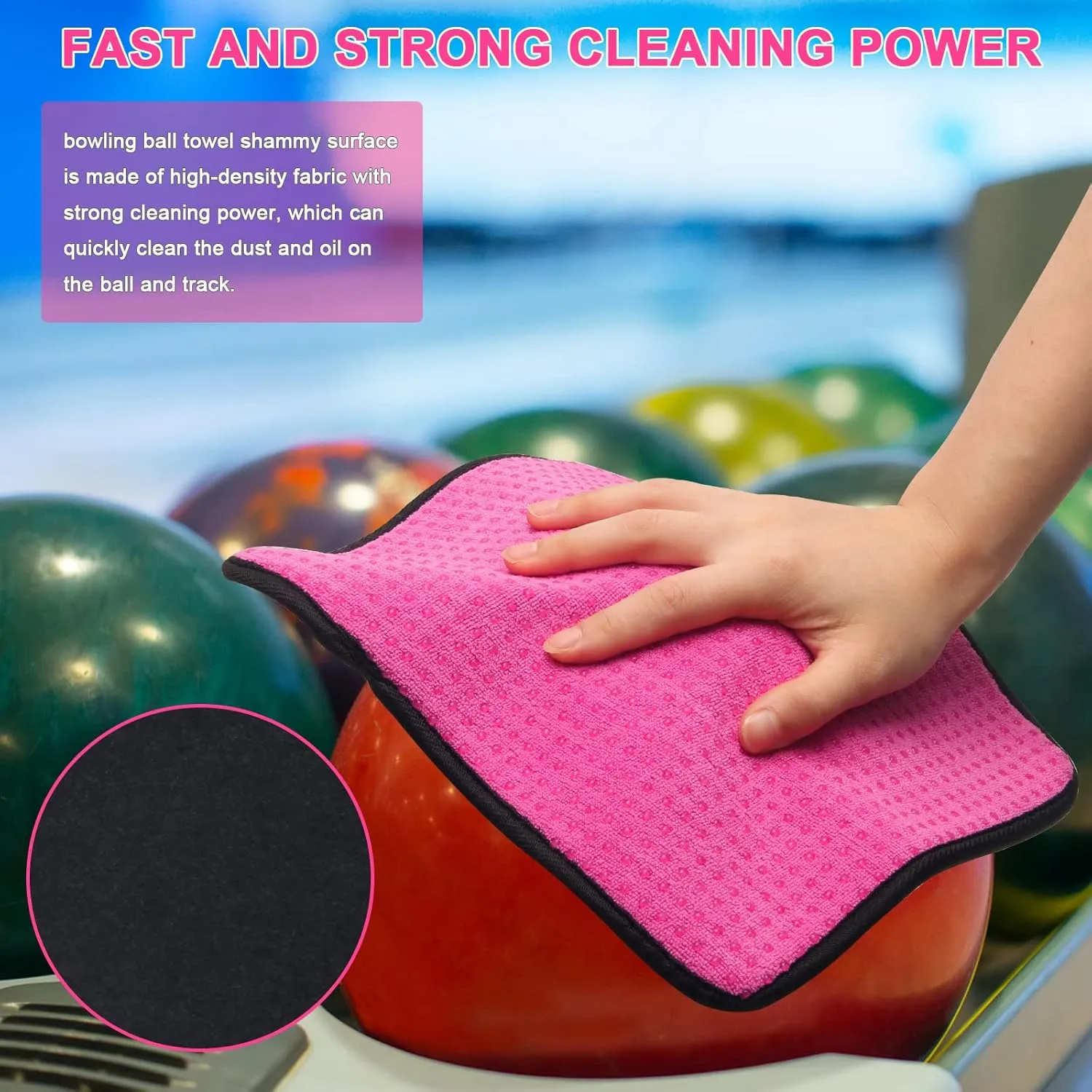 3 Pack Bowling Ball Towels, 10" x 8" Microfiber Bowling Shammy Accessories with Easy-Grip Dots Non-Slip (Blue Purple Pink)