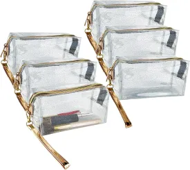 6Pcs Waterproof Cosmetic Bags PVC Transparent Zippered Toiletry Bag with Handle Strap Portable Clear Makeup Bag Pouch for Bathroom, Vacation and Organizing
