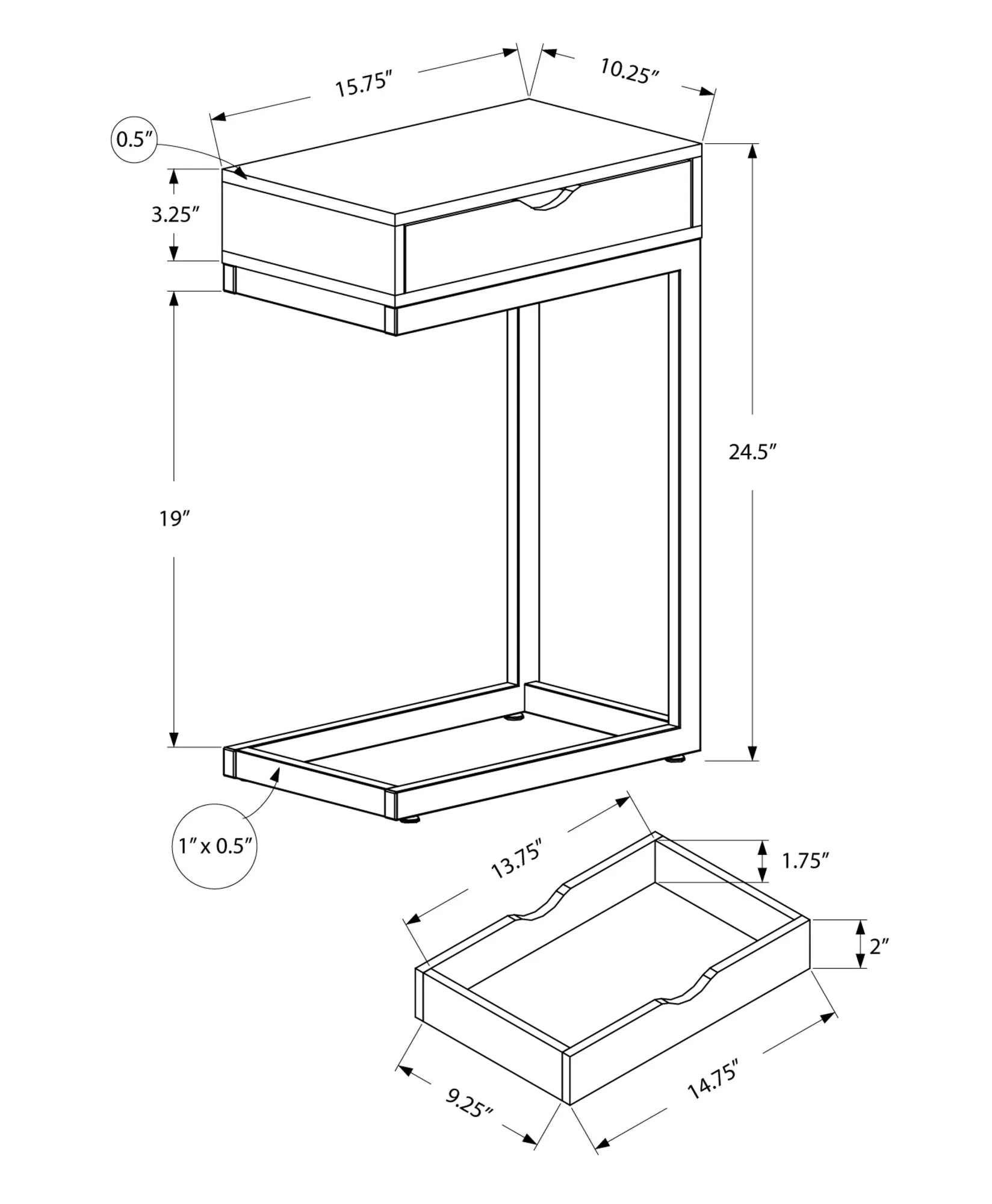 Accent Table - Chrome Metal / Dark Taupe With A Drawer