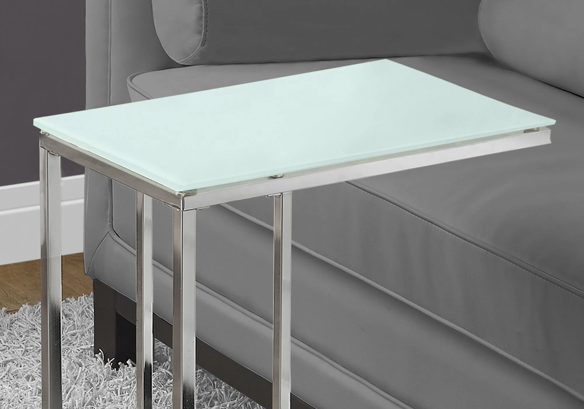Accent Table - Chrome Metal With Frosted Tempered Glass
