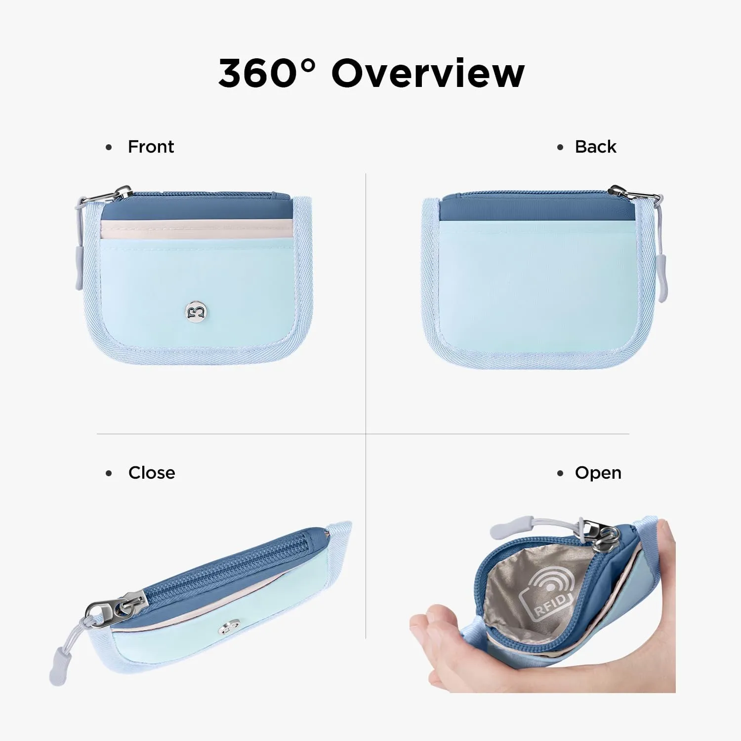 Babysun Mini Rfid Card Holder Slim Wallet with Change Zipper Pocket/3 Crad Slots/Key Ring, Small Wallet Thin Credit Card Wallet for Women & Men