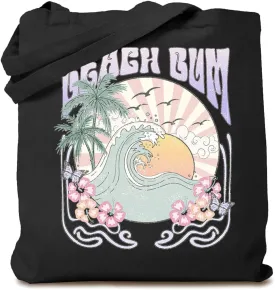 Beach Trip Canvas Tote Bag for Women Aesthetic Coconut Tree Reusable Bag for Summer Vacation Grocery Bags