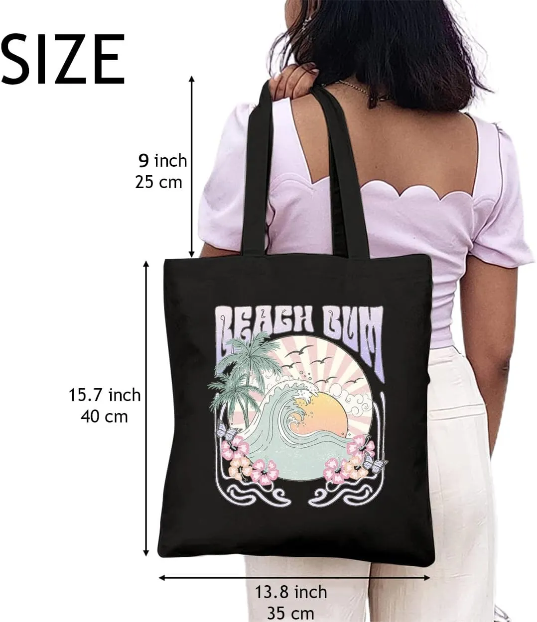 Beach Trip Canvas Tote Bag for Women Aesthetic Coconut Tree Reusable Bag for Summer Vacation Grocery Bags