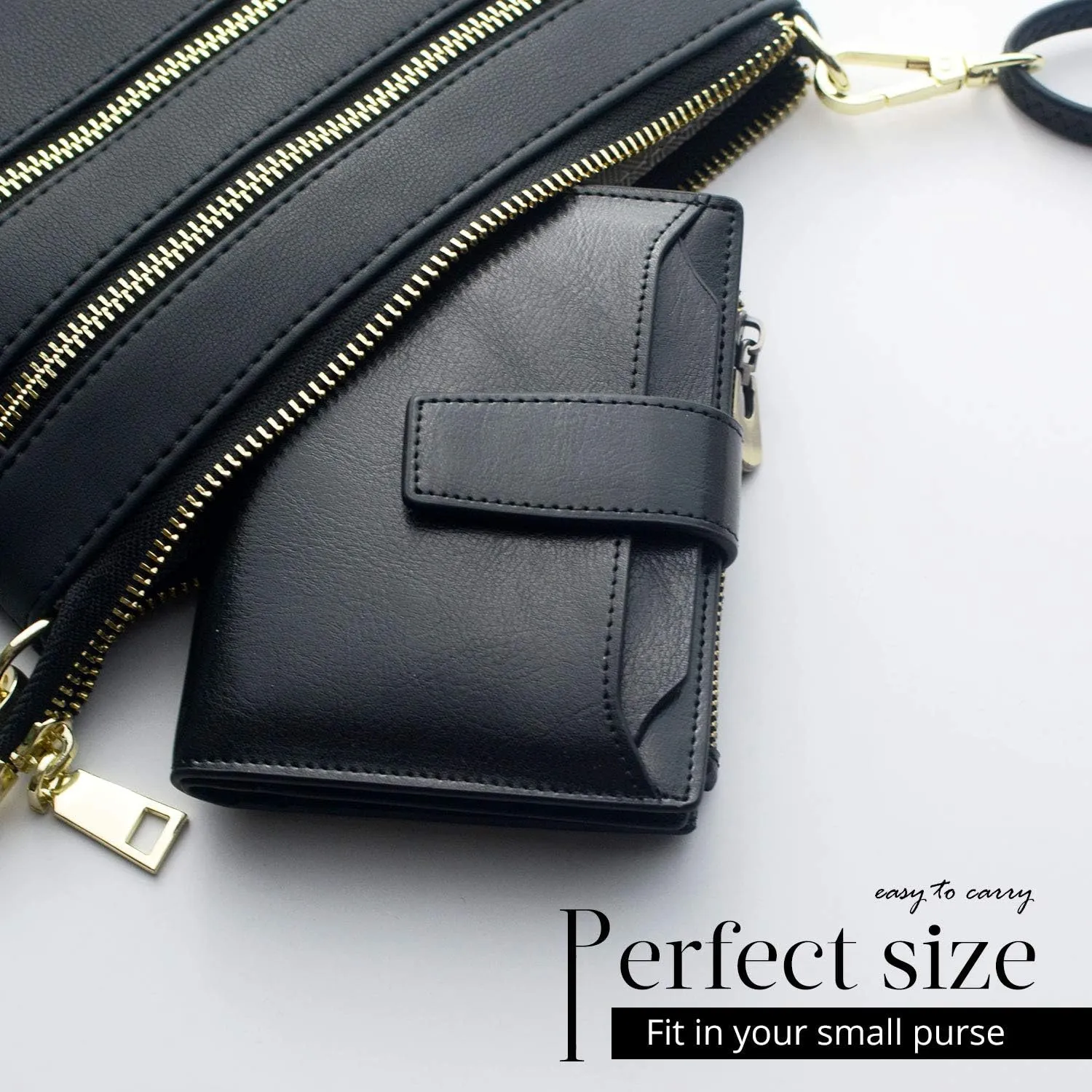Bveyzi Women's Small Leather RFID Blocking Bifold Zipper Pocket Wallet Ladies Credit Card Slots Purse with id Window