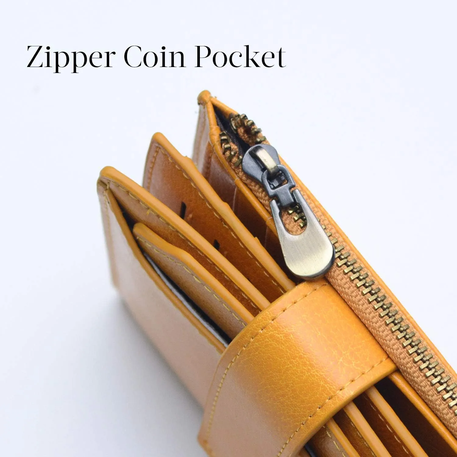 Bveyzi Women's Small Leather RFID Blocking Bifold Zipper Pocket Wallet Ladies Credit Card Slots Purse with id Window