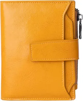 Bveyzi Women's Small Leather RFID Blocking Bifold Zipper Pocket Wallet Ladies Credit Card Slots Purse with id Window