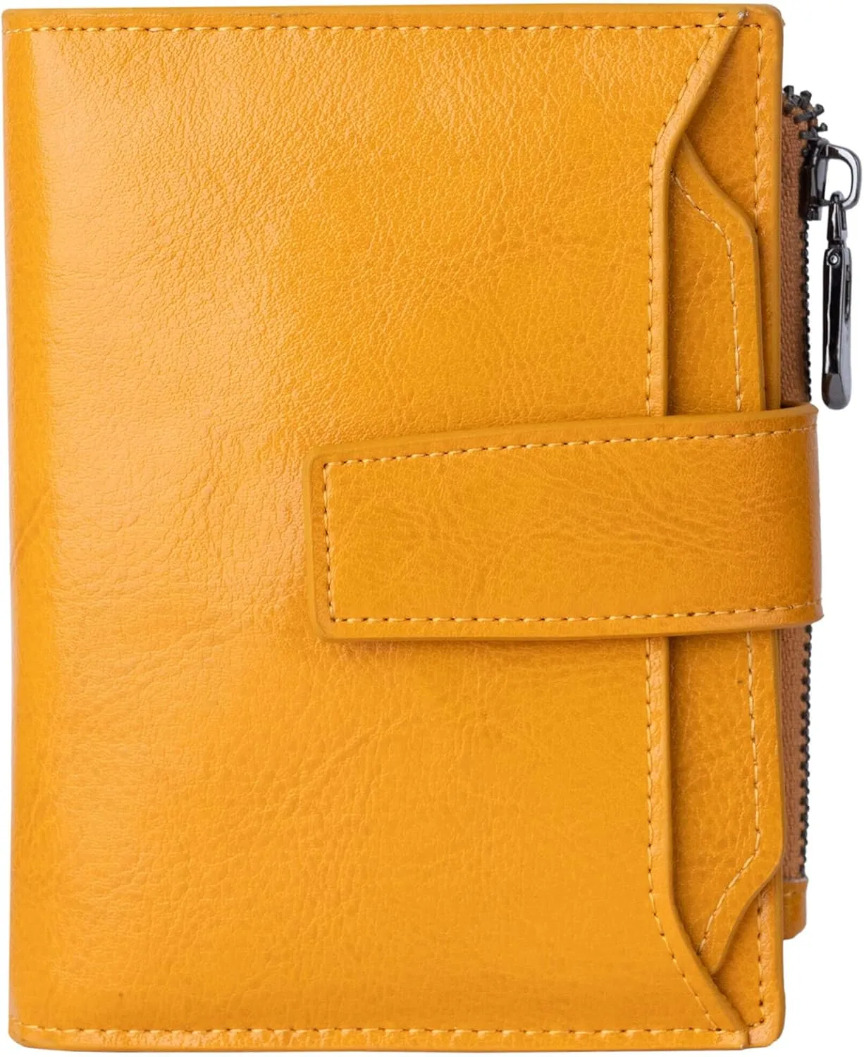 Bveyzi Women's Small Leather RFID Blocking Bifold Zipper Pocket Wallet Ladies Credit Card Slots Purse with id Window