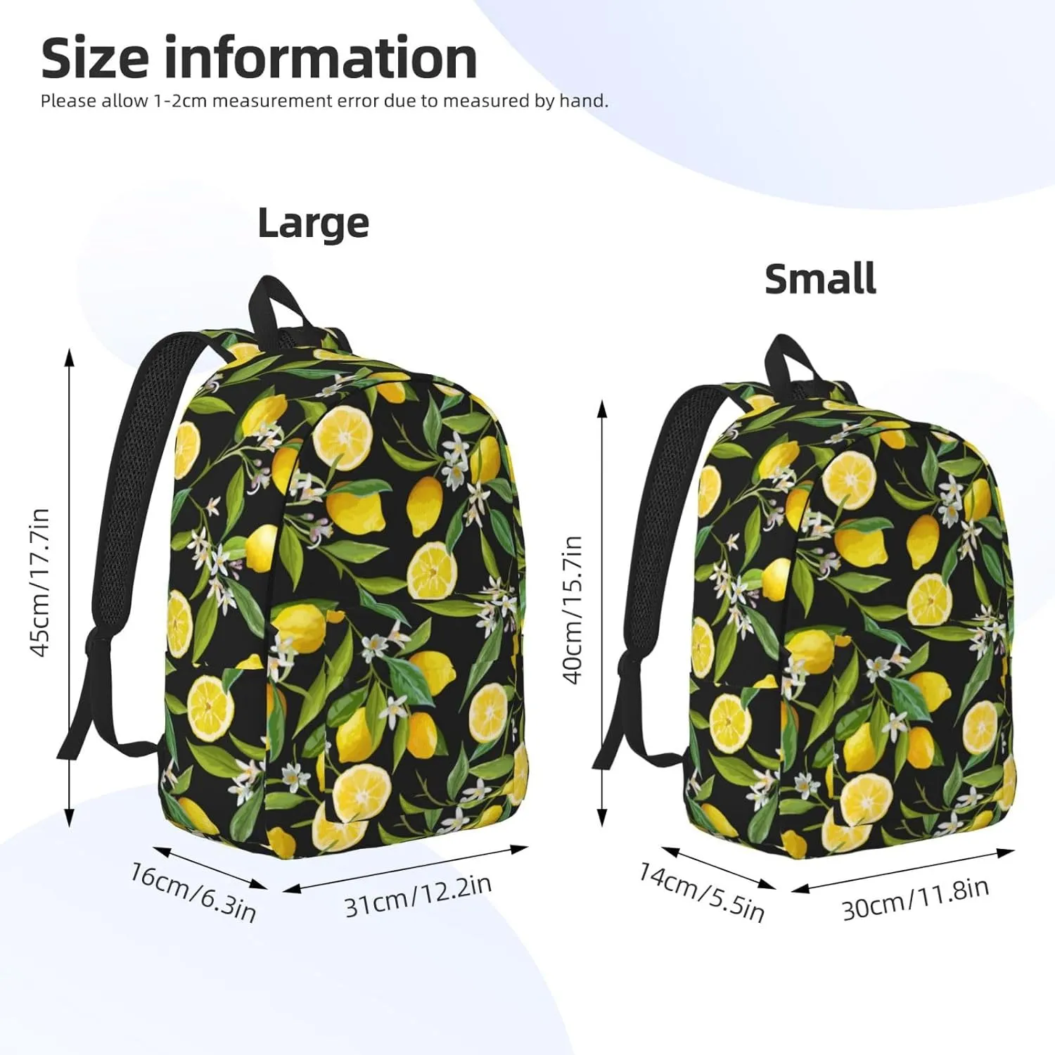 Cool Lemon Fruit Flower Backpack for Girls Boys Women Lightweight Canvas Bookbag Casual Daypack for Travel Outdoor Camping, 17 Inch
