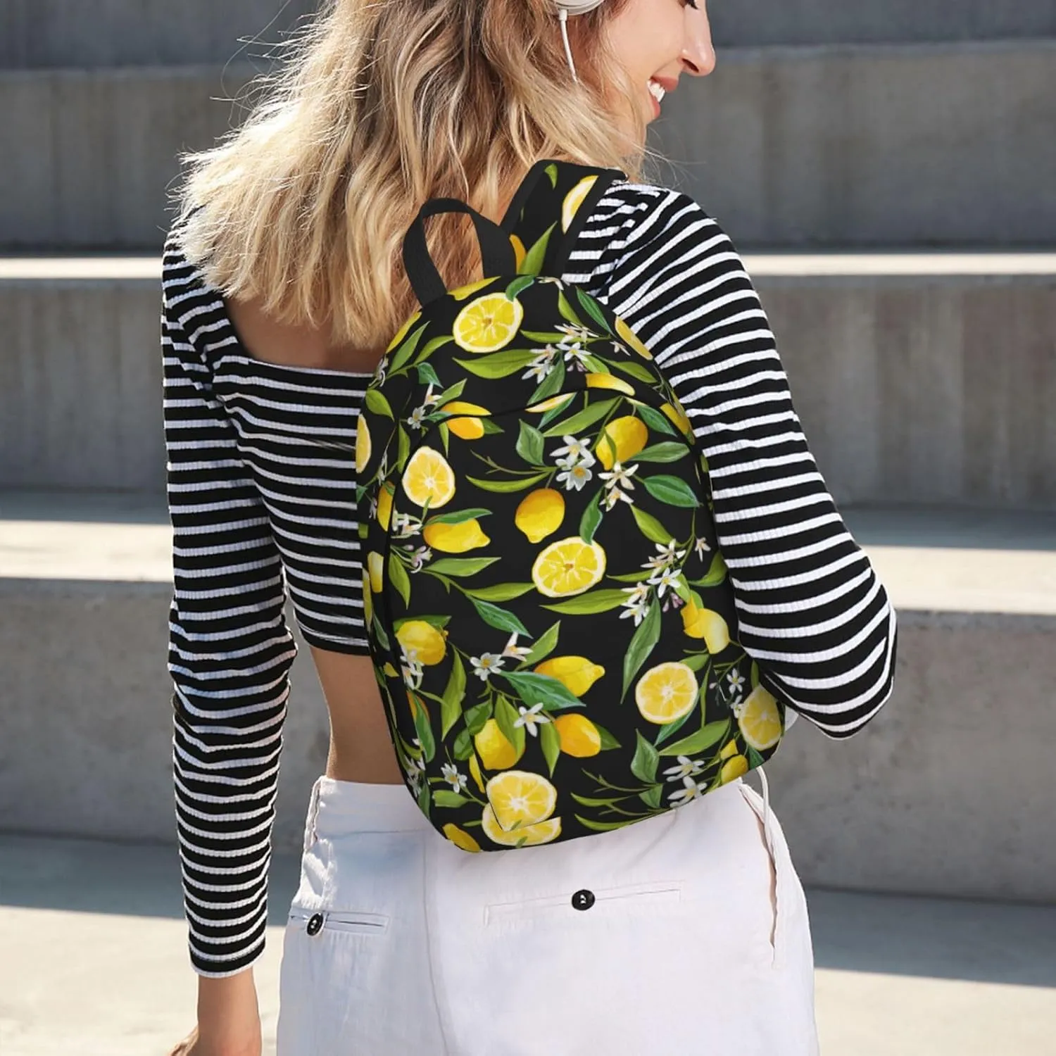 Cool Lemon Fruit Flower Backpack for Girls Boys Women Lightweight Canvas Bookbag Casual Daypack for Travel Outdoor Camping, 17 Inch