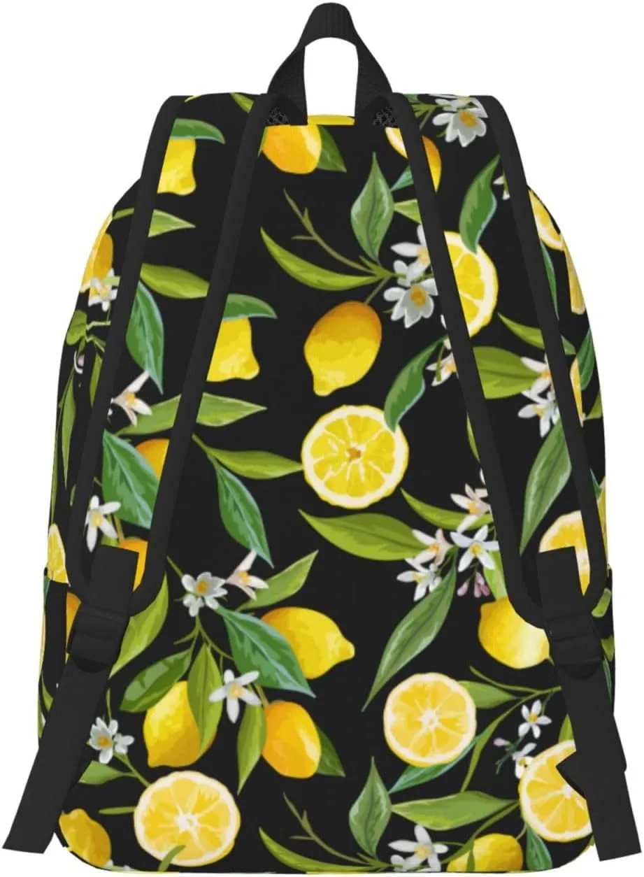 Cool Lemon Fruit Flower Backpack for Girls Boys Women Lightweight Canvas Bookbag Casual Daypack for Travel Outdoor Camping, 17 Inch