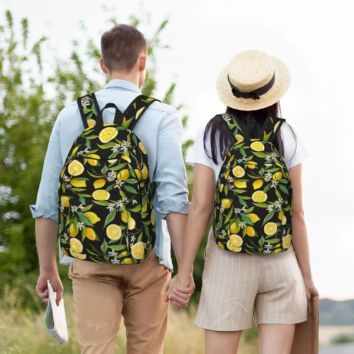 Cool Lemon Fruit Flower Backpack for Girls Boys Women Lightweight Canvas Bookbag Casual Daypack for Travel Outdoor Camping, 17 Inch