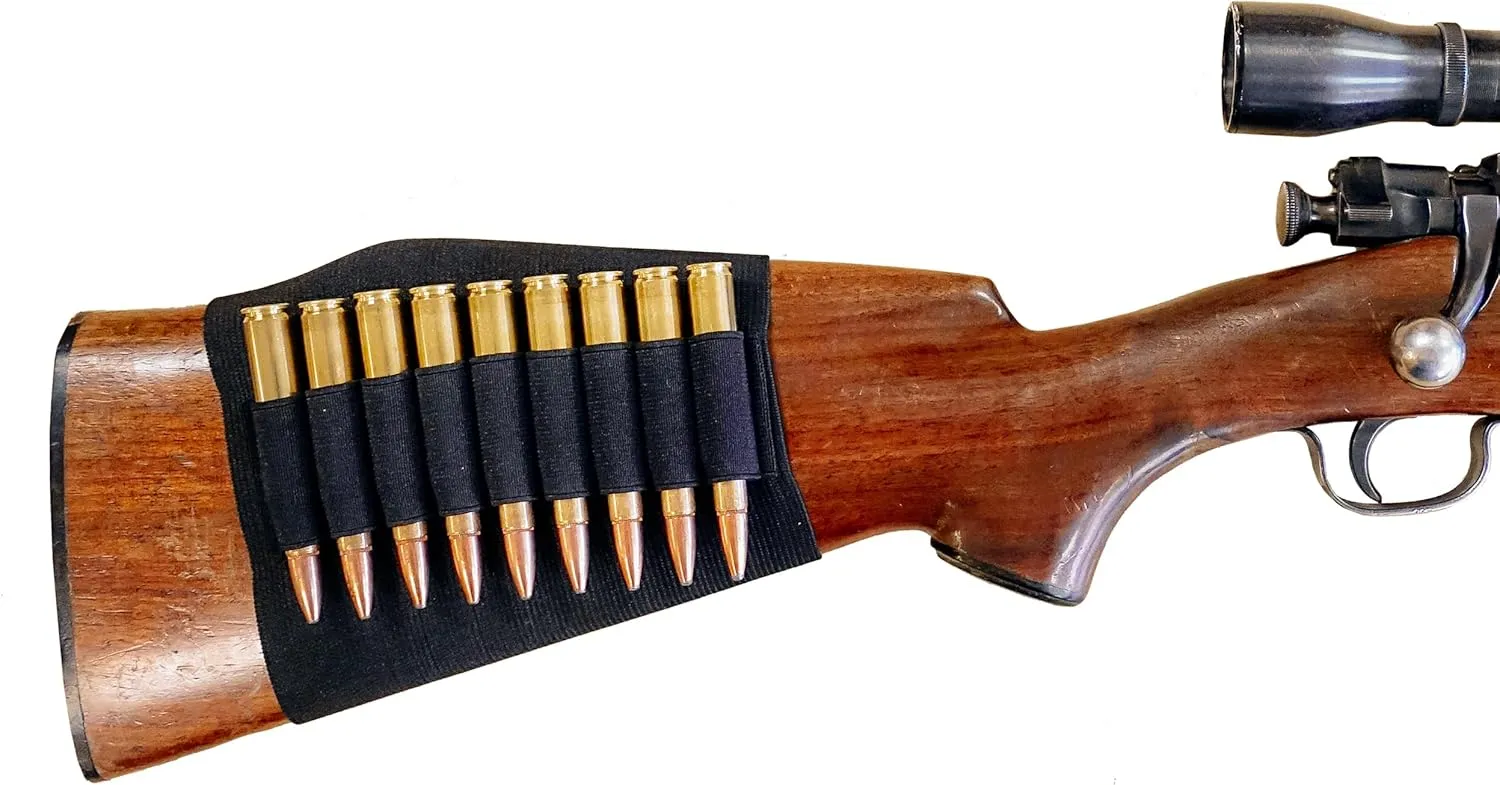 Elastic Buttstock Shell Holder for Rifles - Universal Fit, Holds 9 Cartridges for Easy Access, Durable Rifle Butt Cuff Cartridge Holder