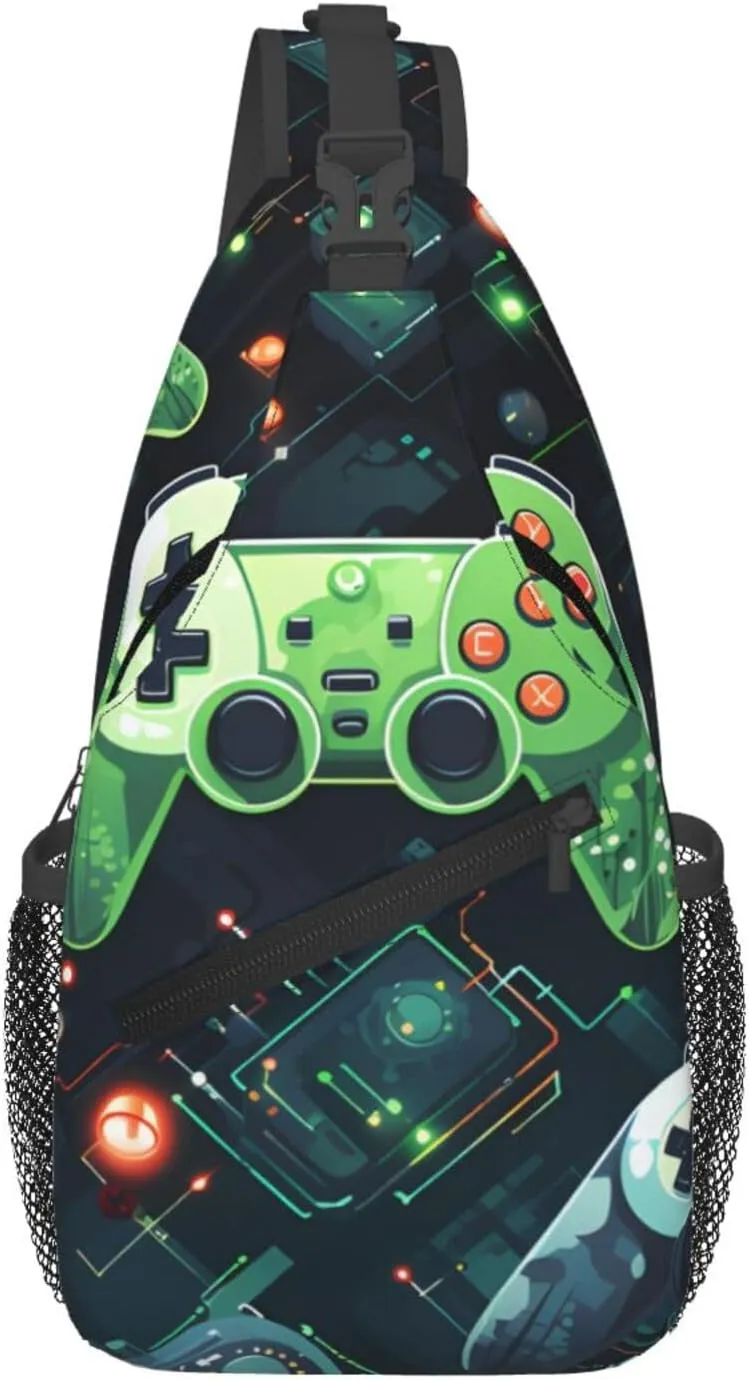 Gamepad Circuit Version Pattern Men's Casual Crossbody Chest Bag with High Storage Capacity and Adjustable Shoulder Strap
