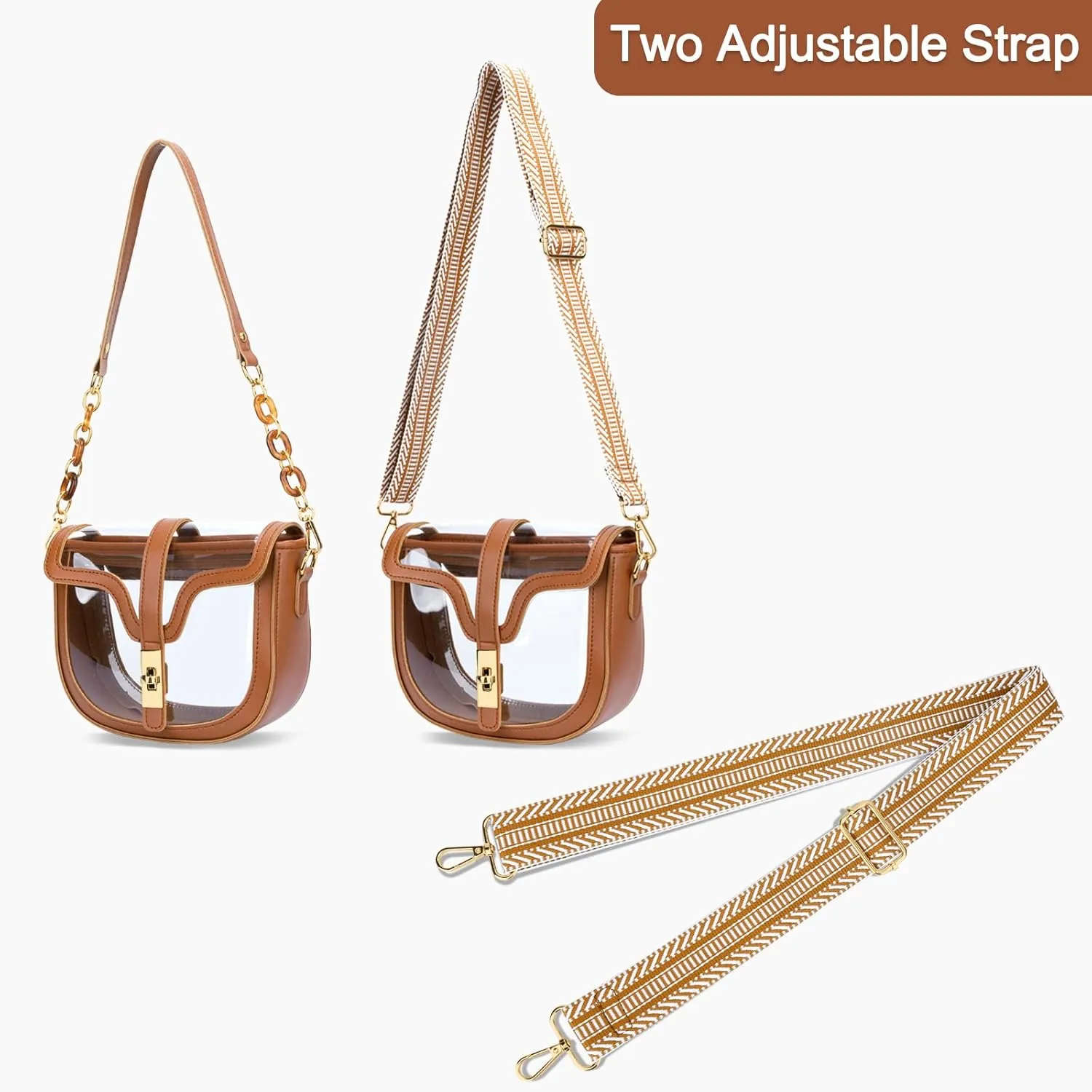 KKXIU Clear Crossbody Bag for Women Stadium Approved Vegan Leather Concert Shoulder Sports See-Through Purse