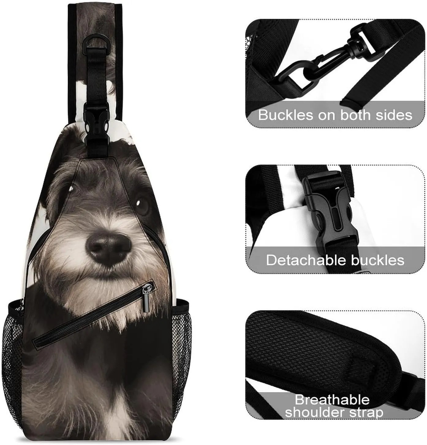 Lightweight Chest Bag Crossbody Bag Cute Schnauzer Sling Backpack for Women Men Sports Travel