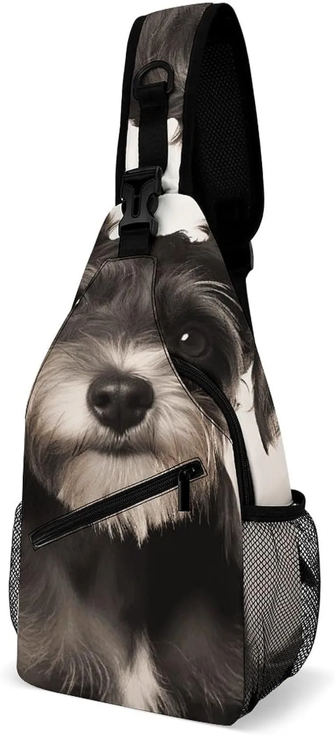 Lightweight Chest Bag Crossbody Bag Cute Schnauzer Sling Backpack for Women Men Sports Travel