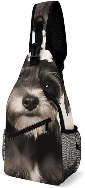 Lightweight Chest Bag Crossbody Bag Cute Schnauzer Sling Backpack for Women Men Sports Travel