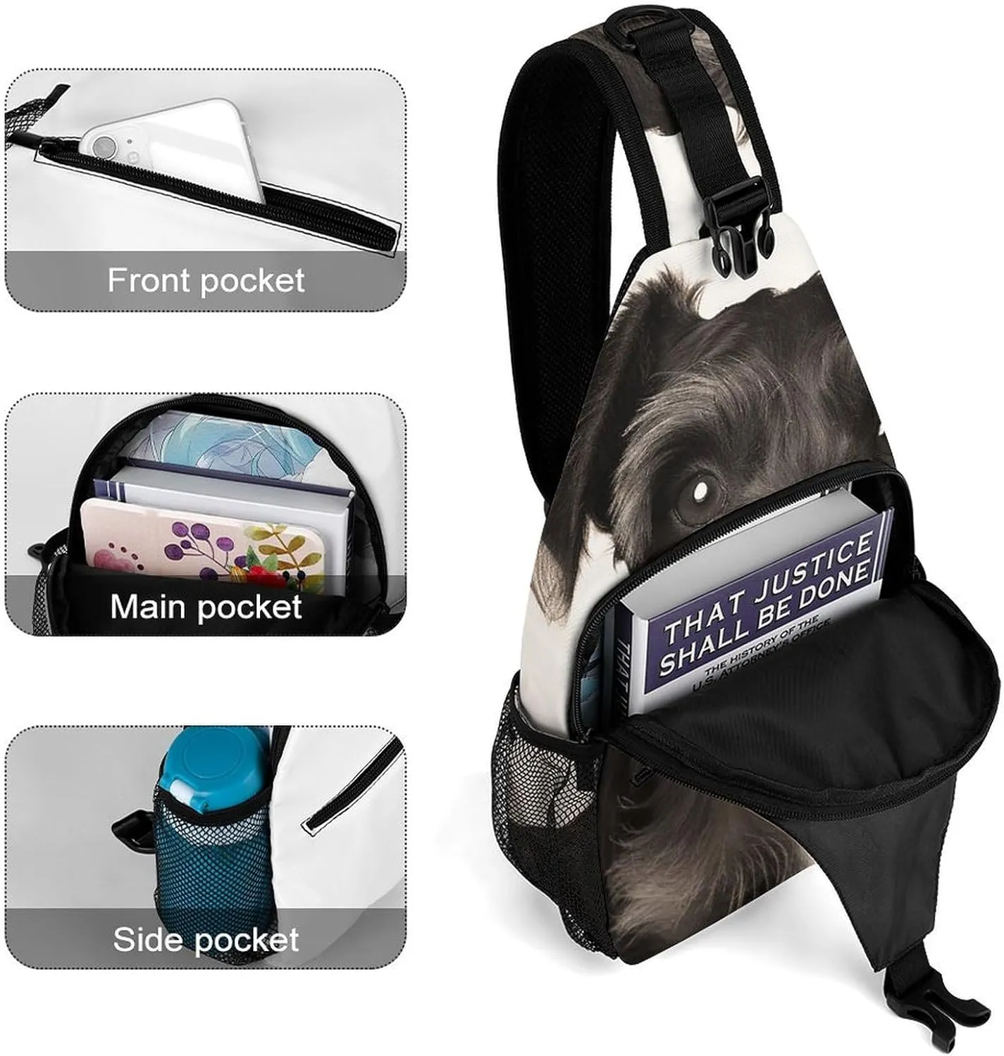 Lightweight Chest Bag Crossbody Bag Cute Schnauzer Sling Backpack for Women Men Sports Travel