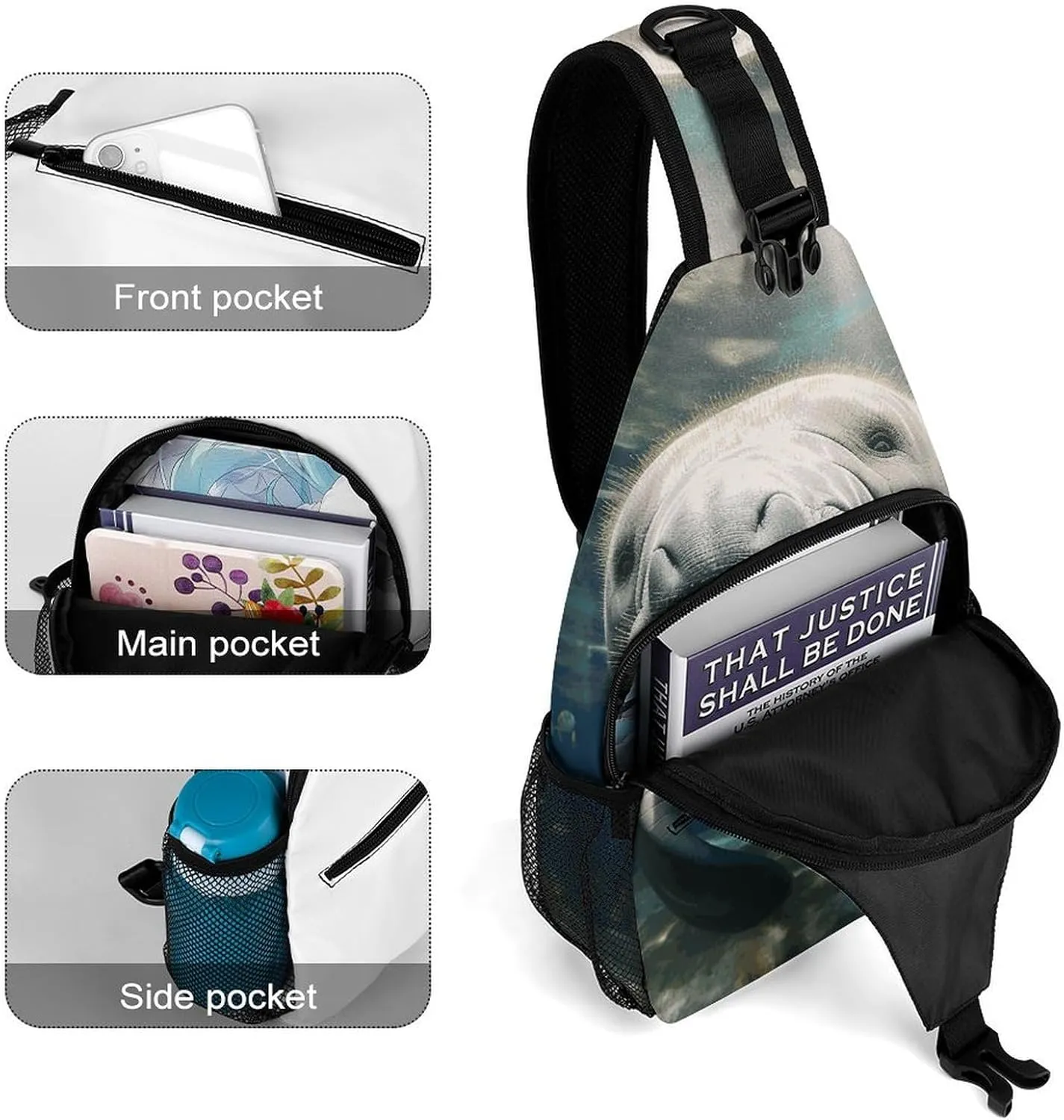 Lightweight Chest Bag Crossbody Bag Cute Sea Animal Manatee Sling Backpack for Women Men Sports Travel