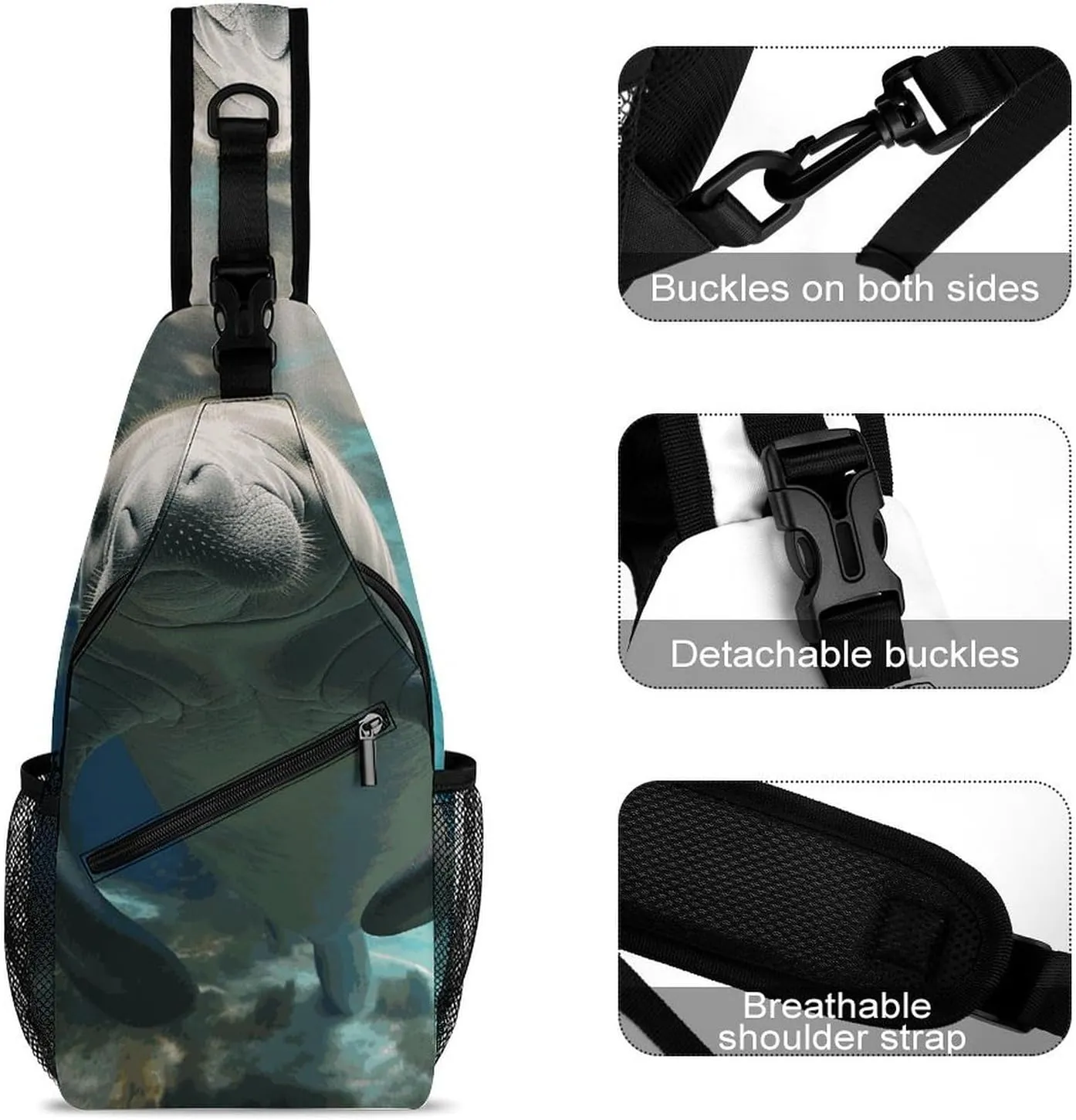 Lightweight Chest Bag Crossbody Bag Cute Sea Animal Manatee Sling Backpack for Women Men Sports Travel