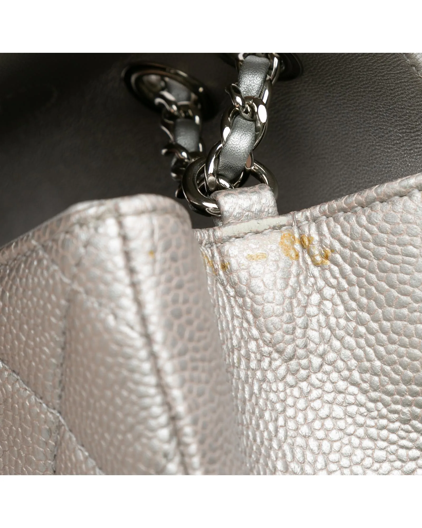 Metallic Caviar Filigree Flap Shoulder Bag