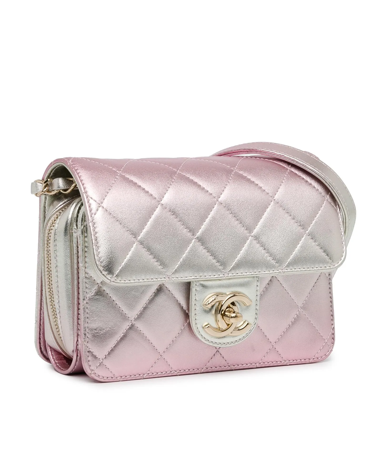 Metallic Lambskin Flap Crossbody Bag