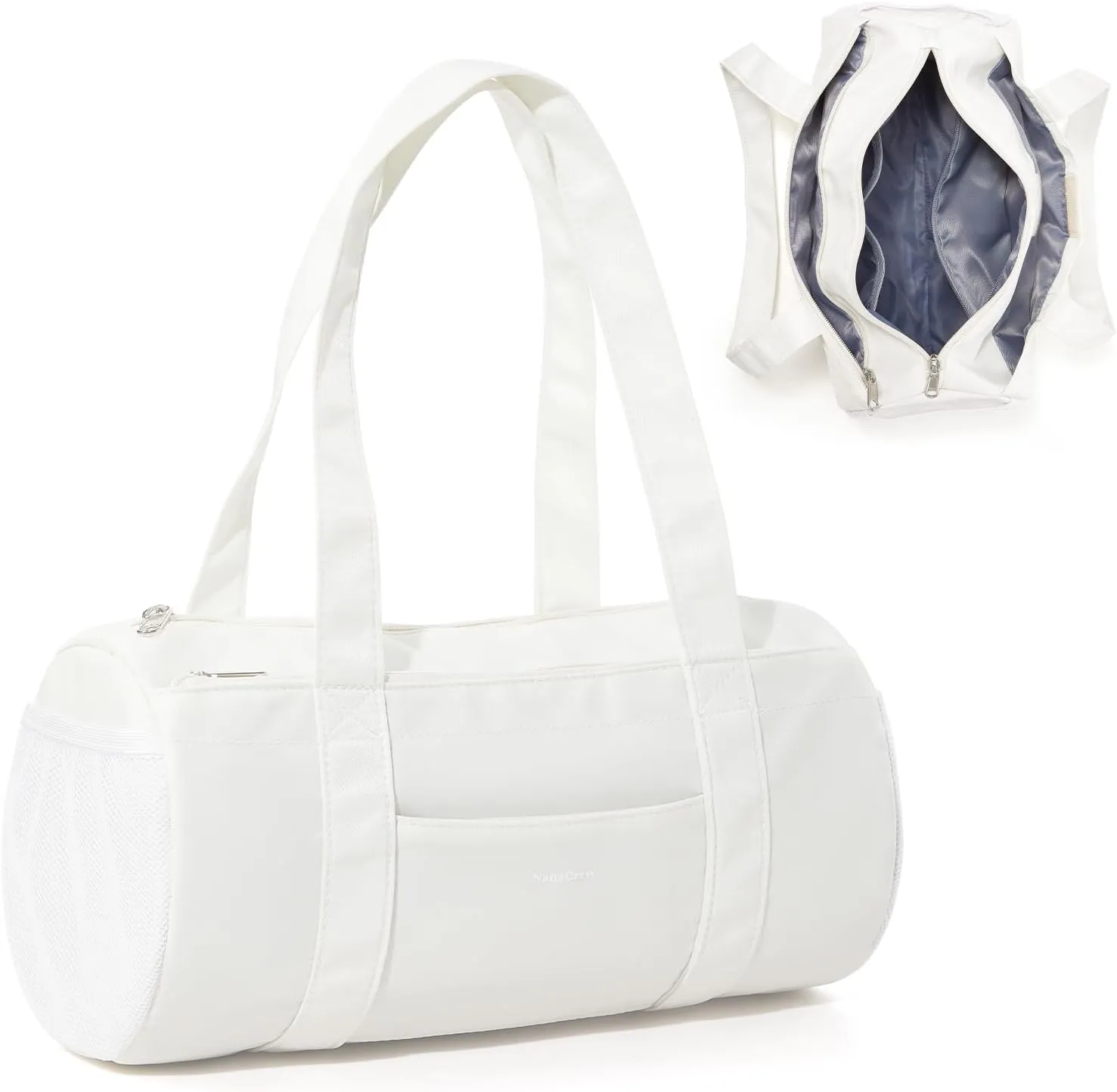 Mini Duffle Bag 13.78 Small Gym Bag, Lightweight Carry On Weekender Overnight Bag for Women Travel, Sport, Easy Daily Outings, 13.78"x6.7"x6.7", Beige