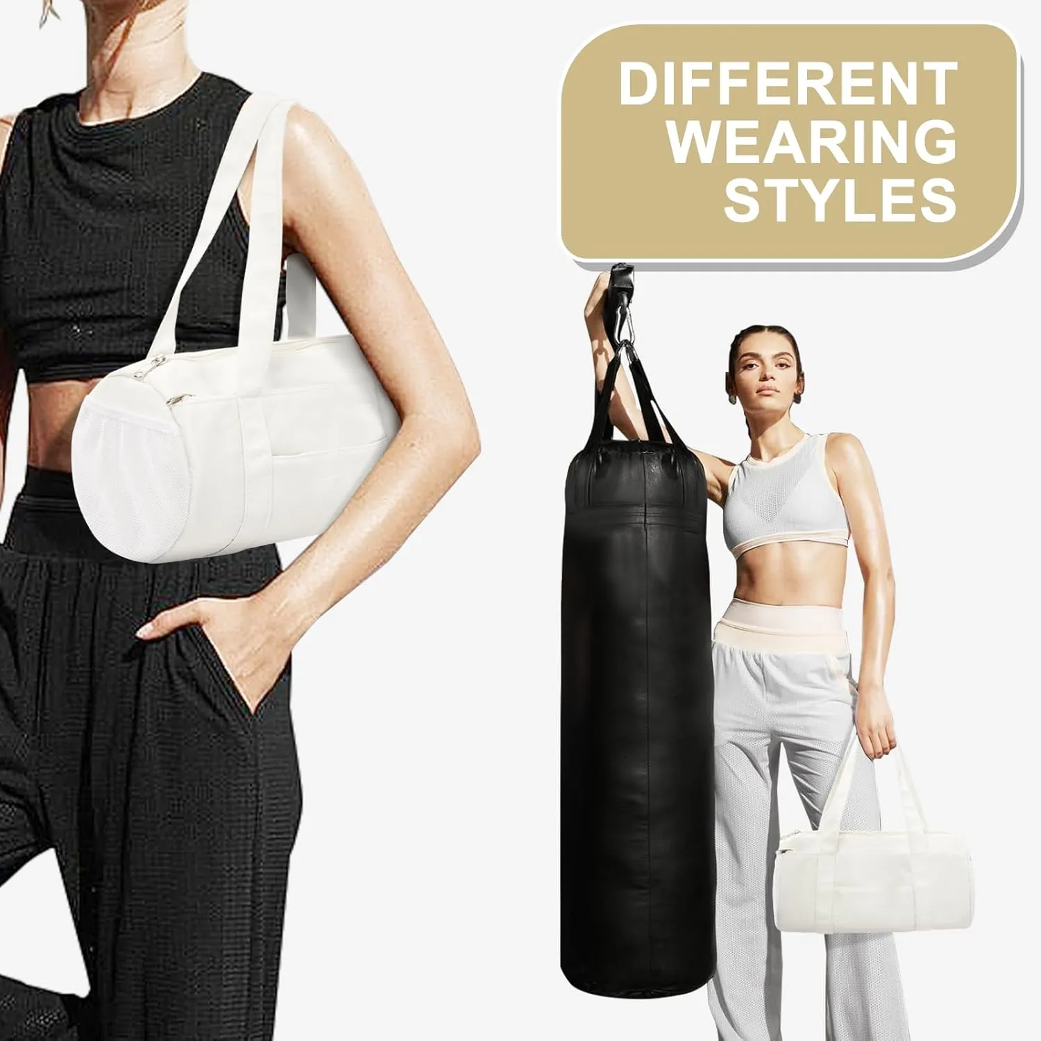 Mini Duffle Bag 13.78 Small Gym Bag, Lightweight Carry On Weekender Overnight Bag for Women Travel, Sport, Easy Daily Outings, 13.78"x6.7"x6.7", Beige