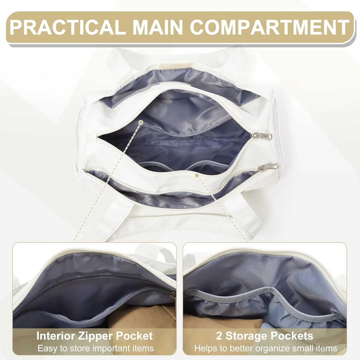 Mini Duffle Bag 13.78 Small Gym Bag, Lightweight Carry On Weekender Overnight Bag for Women Travel, Sport, Easy Daily Outings, 13.78"x6.7"x6.7", Beige