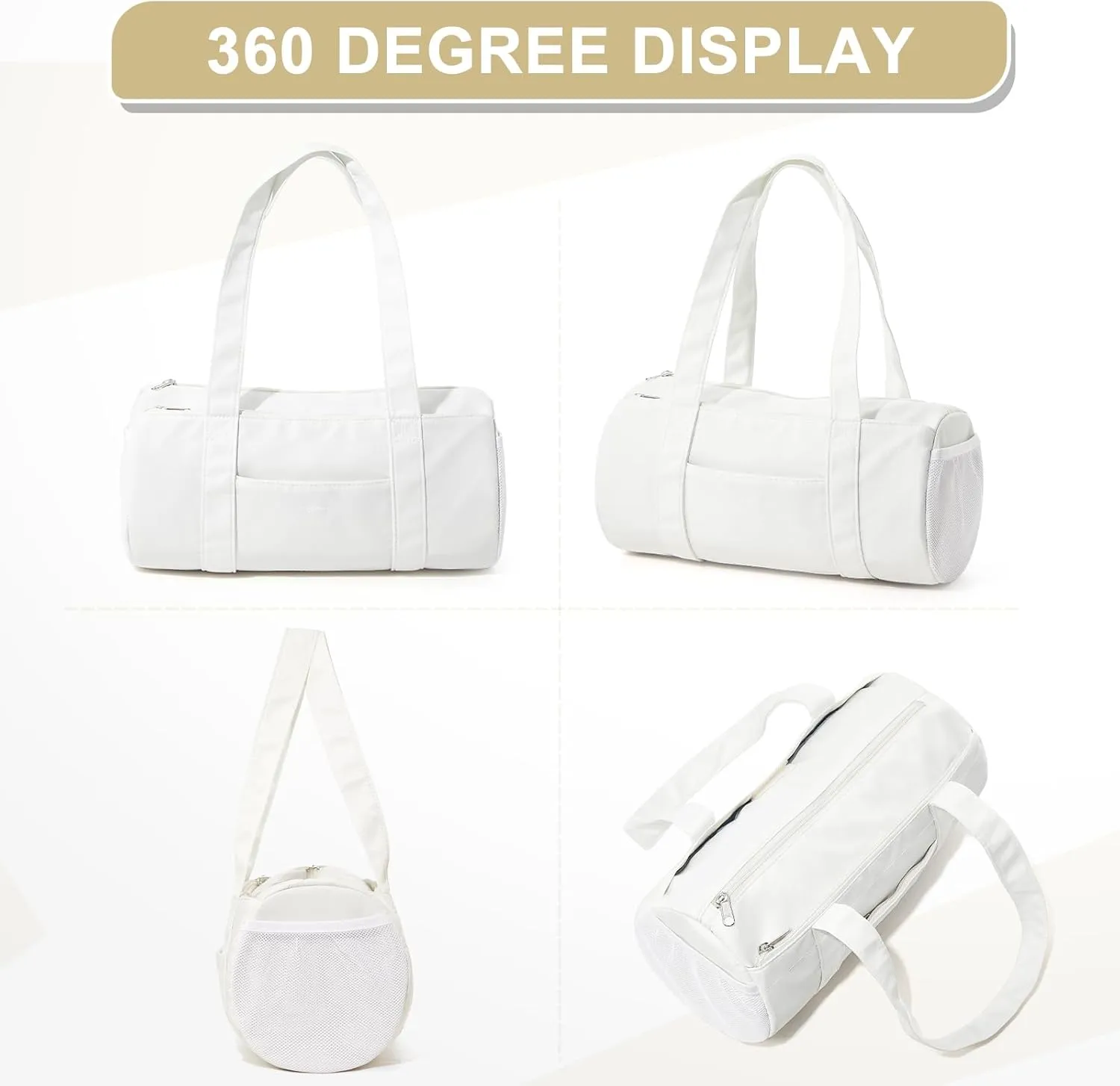 Mini Duffle Bag 13.78 Small Gym Bag, Lightweight Carry On Weekender Overnight Bag for Women Travel, Sport, Easy Daily Outings, 13.78"x6.7"x6.7", Beige