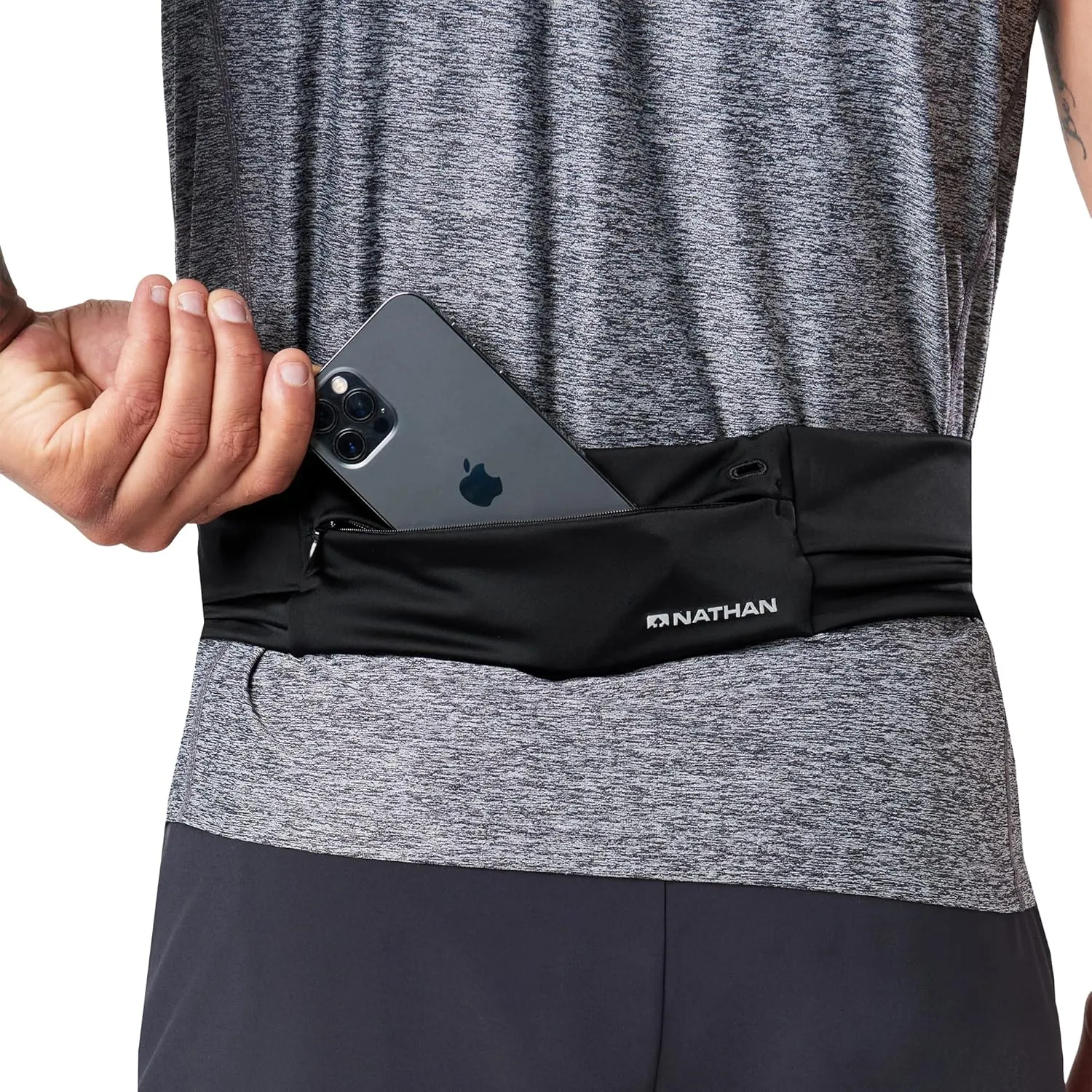 Nathan Adjustable Fit Zipster Running Belt, Zippered, Weather-Resistant Pocket & Two Quick-Stash Pockets, Adjustable Buckle