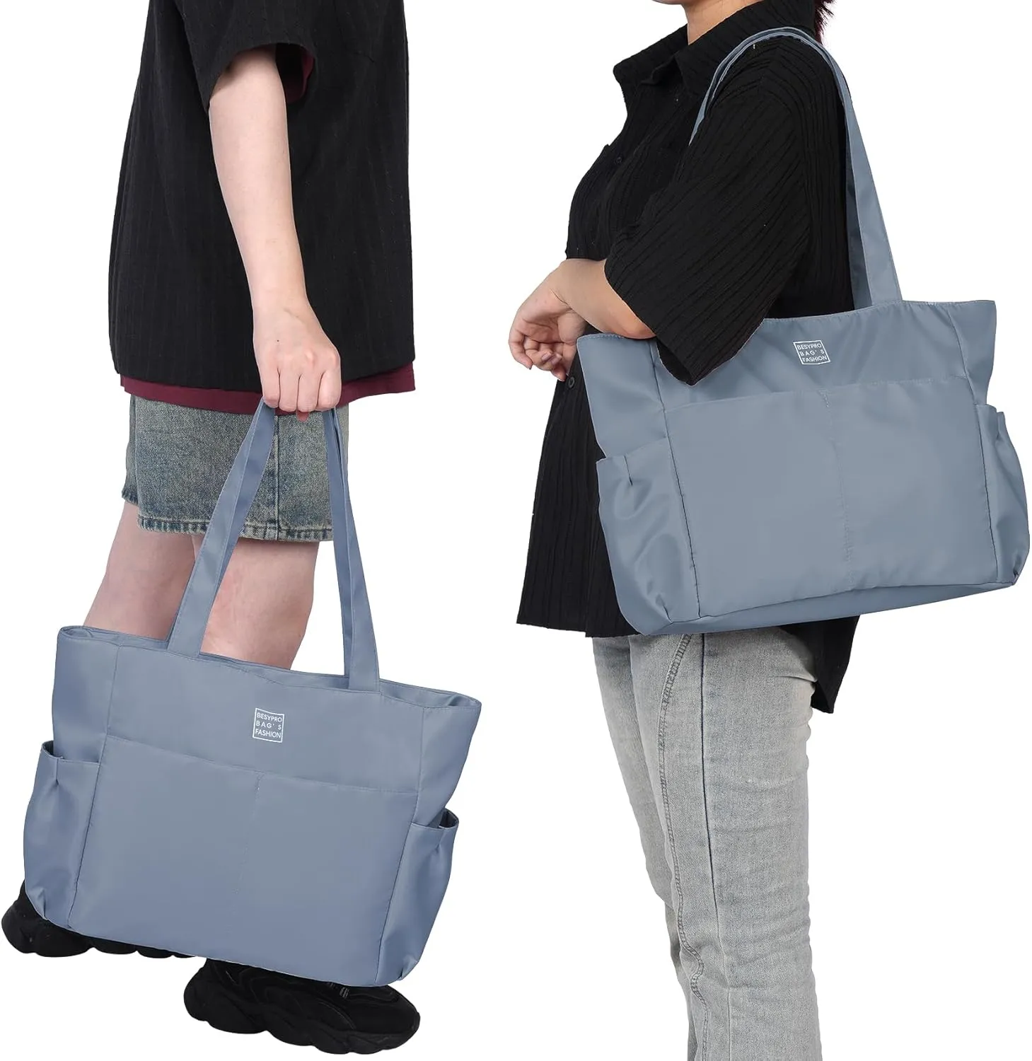 Nylon Tote Bag for Women Multi-pocket Large Shoulder Bag Casual Handbag with Zipper for Wrok Travel College