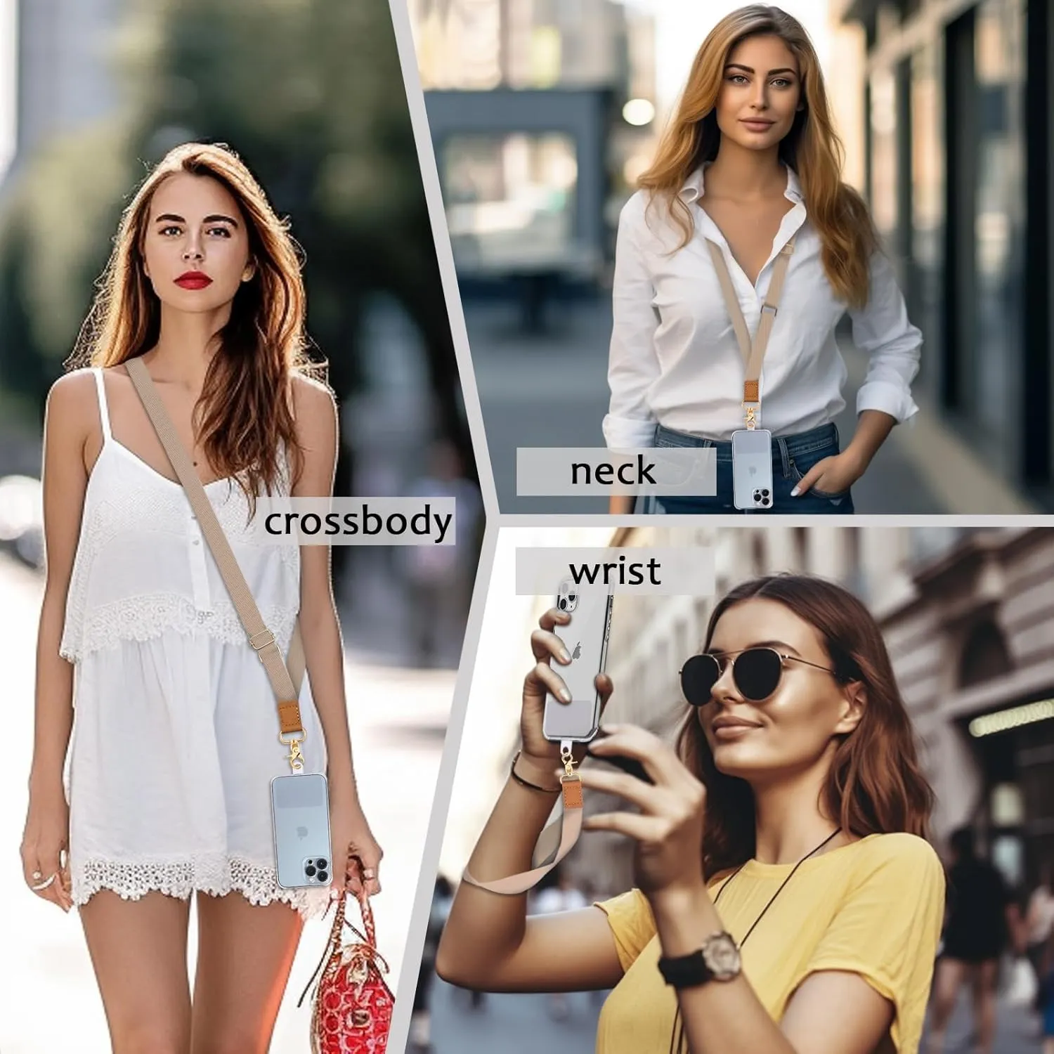 Phone Lanyard Crossbody Strap, Beige Cell Phone Lanyards for around the Neck Wristlet Wrist Strap Solid Color Adjustable for Keys Case Accessories Travel Essentials