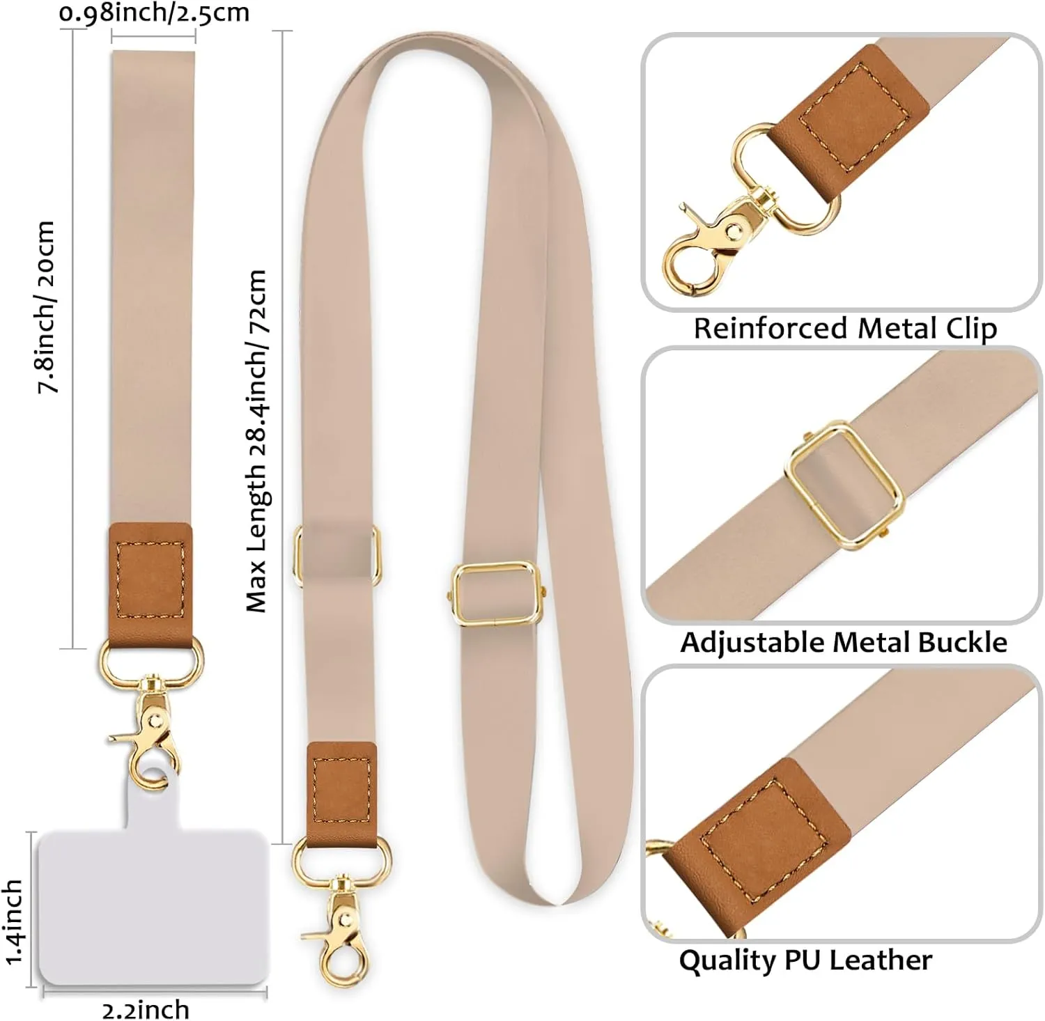 Phone Lanyard Crossbody Strap, Beige Cell Phone Lanyards for around the Neck Wristlet Wrist Strap Solid Color Adjustable for Keys Case Accessories Travel Essentials