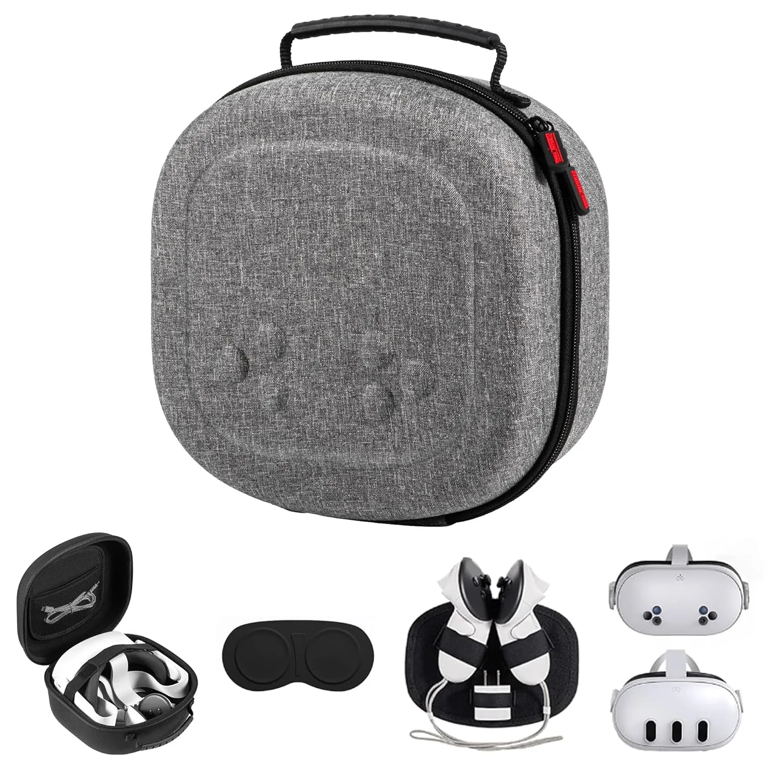 Portable Mini Carrying Case for Meta Quest 3S/Quest 3/Vision Pro, Hard Travel Case Compatible with Original Head Strap, Controllers and Accessories, Hard Shell Bag for Effective Protectionn, Grey
