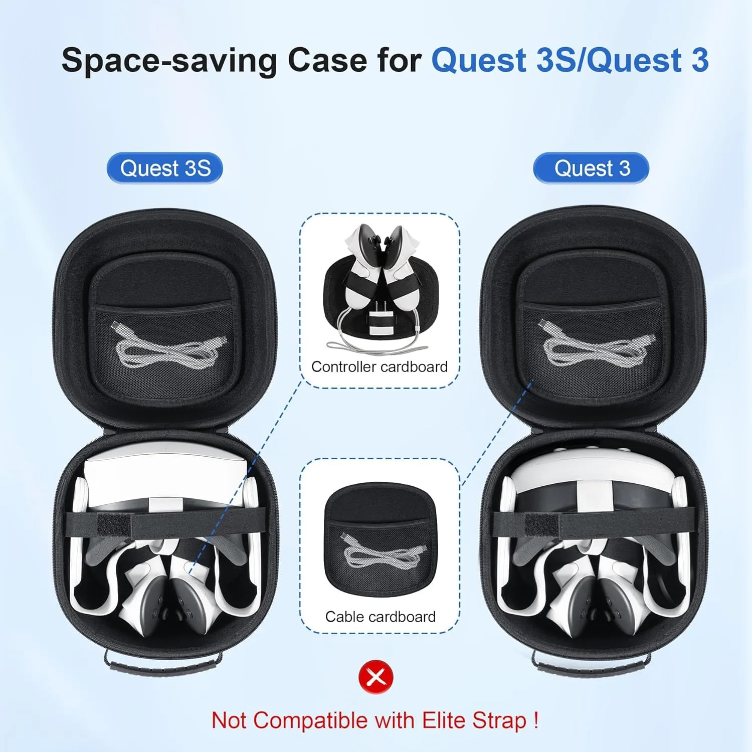 Portable Mini Carrying Case for Meta Quest 3S/Quest 3/Vision Pro, Hard Travel Case Compatible with Original Head Strap, Controllers and Accessories, Hard Shell Bag for Effective Protectionn, Grey