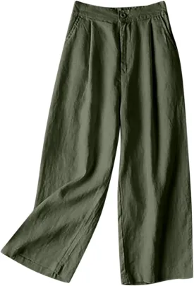 PTOLOCIF Petite Linen Pants for Women Summer Baggy Boho Casual Palazzo Pants Wide Leg Long Lounge Trousers with Pockets