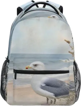 Seagull Beach Retro Backpack for School Boys Girls Laptop Travel Backpack Book Bag Daypack 11.4 16 In S