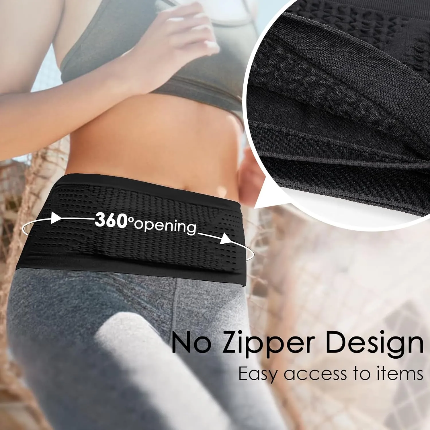 Slim Running Belt, Hidden Running Belt Fanny Pack for Men Women, Travel Running Waist Belt for Money and Passport (Black, Small)
