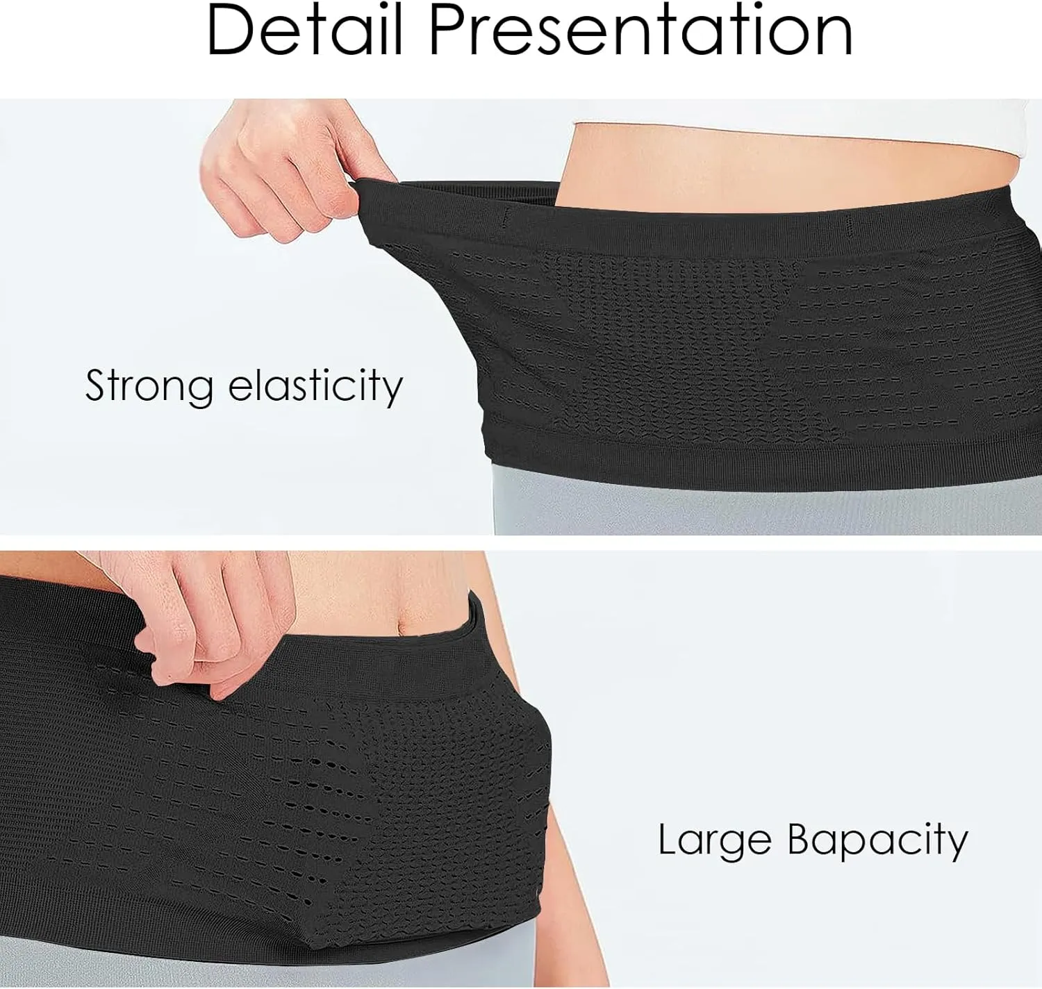 Slim Running Belt, Hidden Running Belt Fanny Pack for Men Women, Travel Running Waist Belt for Money and Passport (Black, Small)