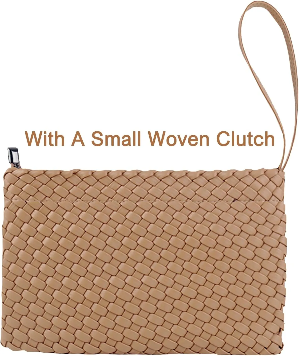SporGenius Woven Tote Bag for Women, Vegan Leather Beach Bags with Small Purse, Large Travel Top Handle Handbags