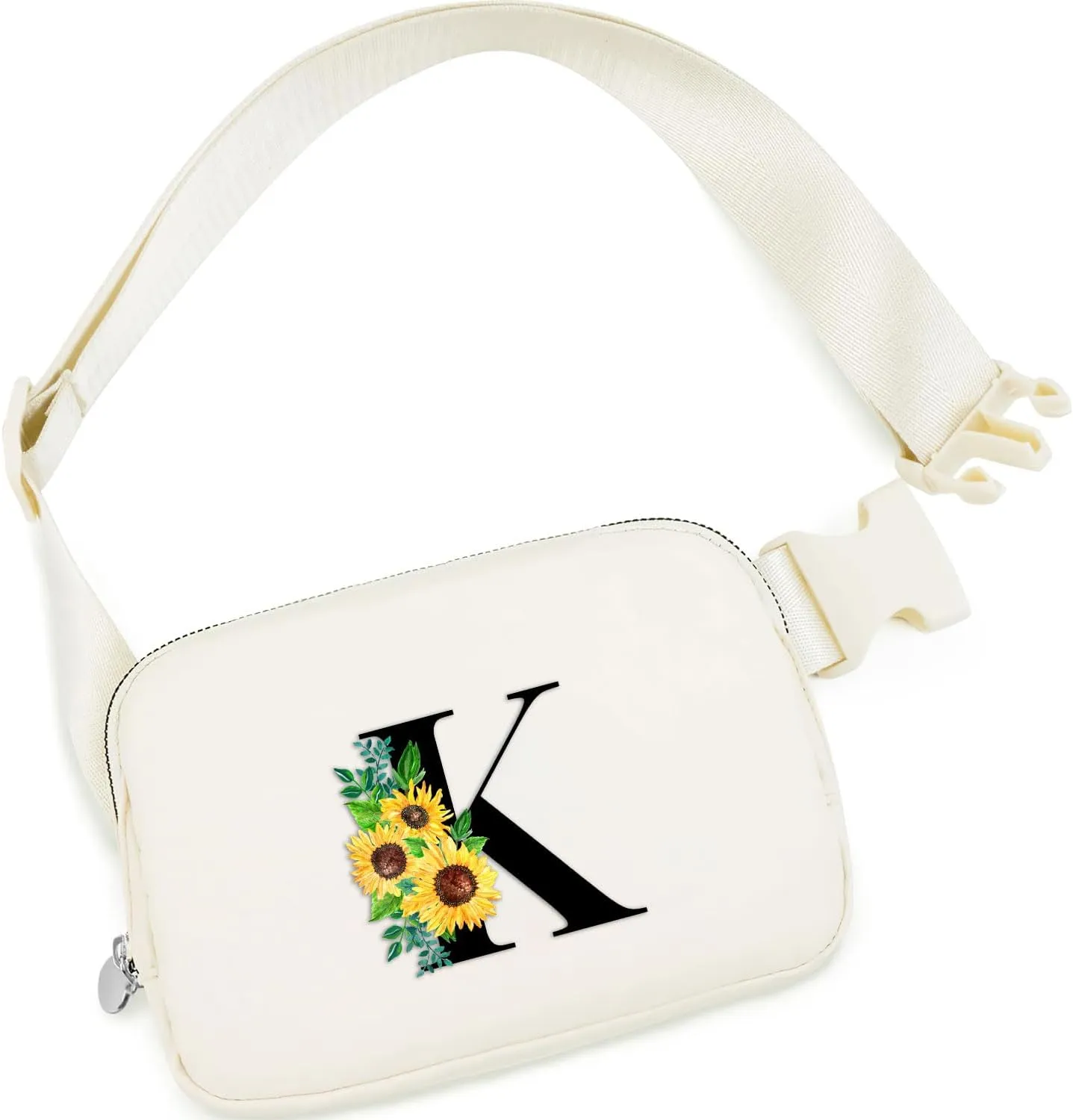 Sunflower Gifts for Women Fanny Pack with Adjustable Strap Initial Letter Mini Belt Bag Workout Running Traveling Hiking Trendy Stuff Crossbody Bags Teenage Christmas Birthday Gift | Cream,K