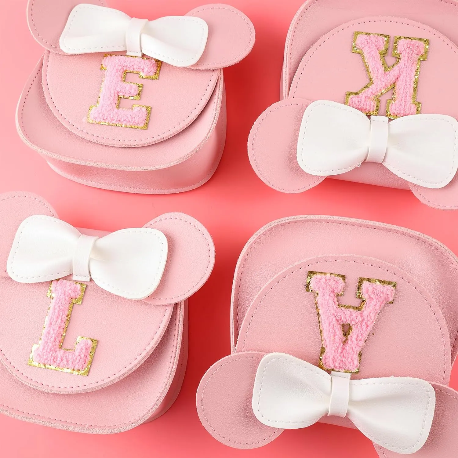 Toddler Purse Gifts for Girl Kids Little Initial Mouse Ears Bow Crossbody Bag Pink Cute Pu Shoulder Handbag