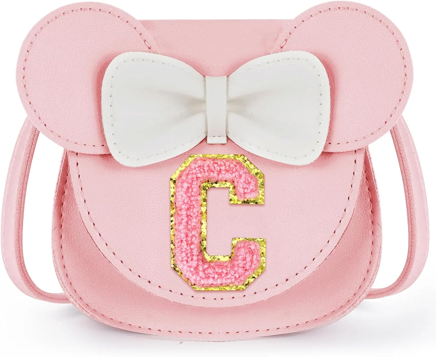 Toddler Purse Gifts for Girl Kids Little Initial Mouse Ears Bow Crossbody Bag Pink Cute Pu Shoulder Handbag