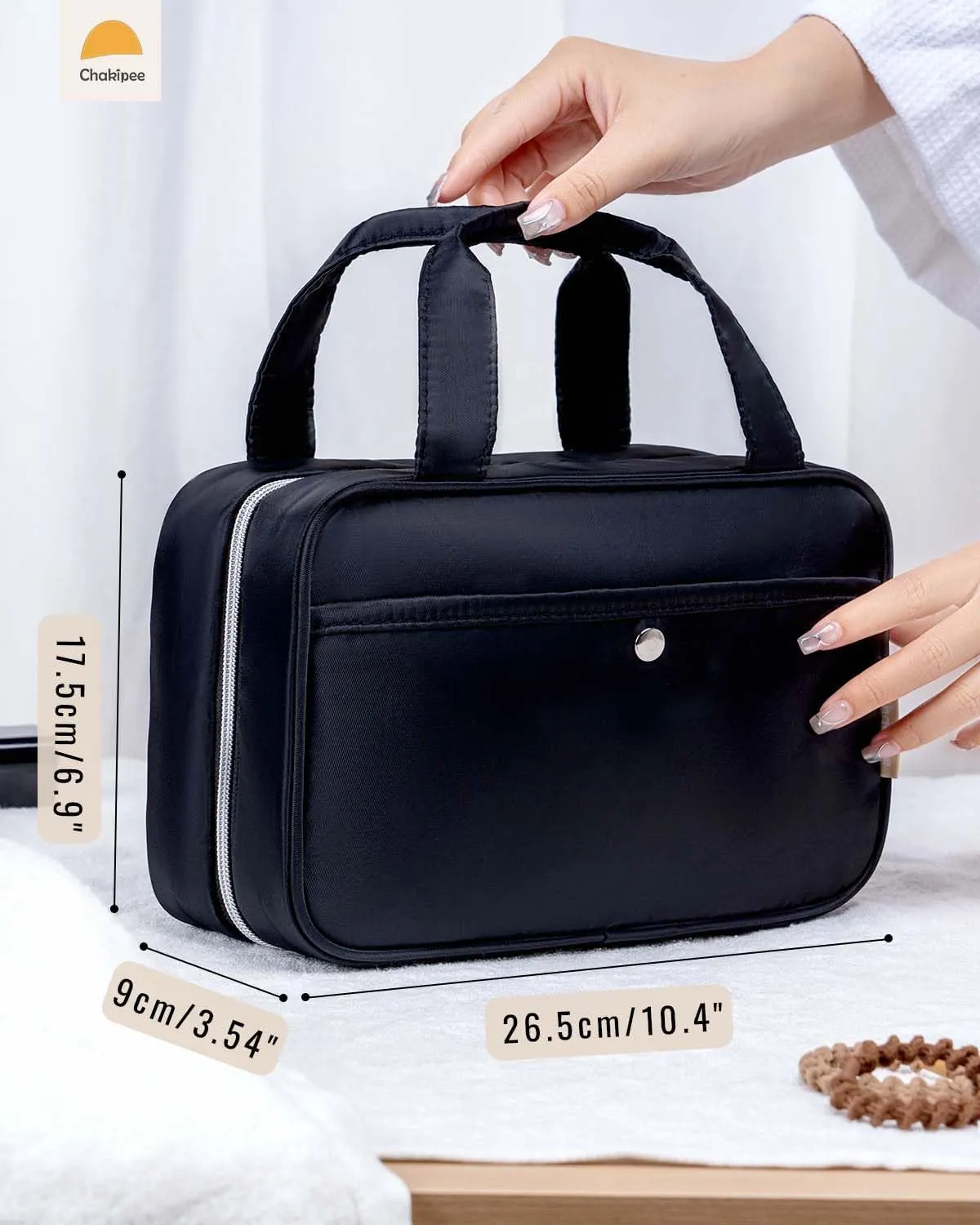Travel Hanging Toiletry Bag for Women - Waterproof Cosmetic Organizer with Clear Window, Lightweight Bathroom Bags for Essentials, Makeup, Shampoo, Toiletries (Black, Medium)