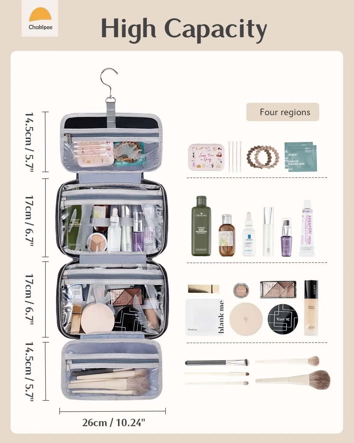 Travel Hanging Toiletry Bag for Women - Waterproof Cosmetic Organizer with Clear Window, Lightweight Bathroom Bags for Essentials, Makeup, Shampoo, Toiletries (Black, Medium)