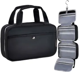 Travel Hanging Toiletry Bag for Women - Waterproof Cosmetic Organizer with Clear Window, Lightweight Bathroom Bags for Essentials, Makeup, Shampoo, Toiletries (Black, Medium)