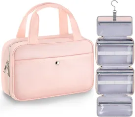 Travel Hanging Toiletry Bag for Women - Waterproof Cosmetic Organizer with Clear Window, Lightweight Bathroom Bags for Essentials, Makeup, Shampoo, Toiletries (Pink, Medium)