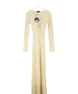White Fox Metallic Something Special Long Sleeve Crochet Maxi Dress UK M