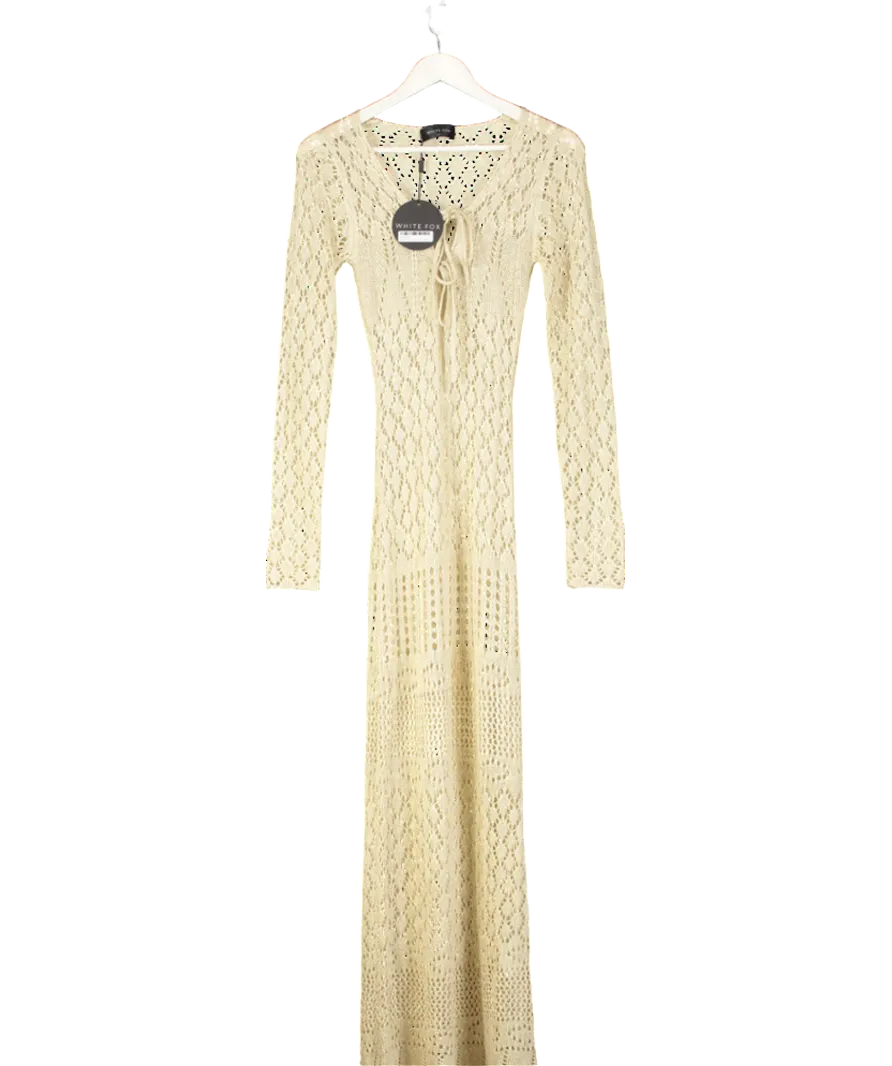White Fox Metallic Something Special Long Sleeve Crochet Maxi Dress UK M